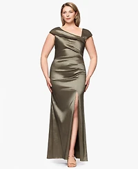 Xscape Plus Asymmetrical-Neckline Long Sheath Dress