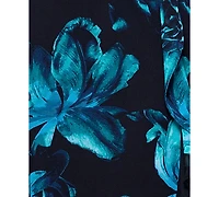 Xscape Plus Printed Asymmetrical-Neckline Long Dress