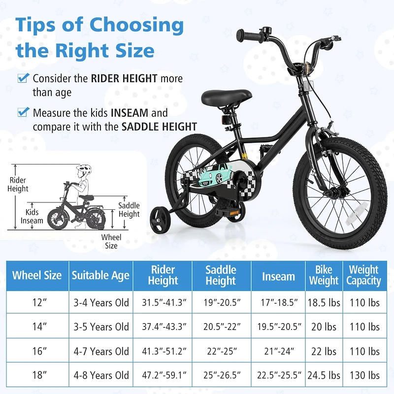 Kids Bike with Adjustable Seat and Low-Step Frame for Easy Mounting