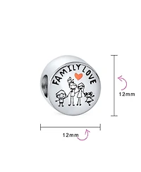 Bling Jewelry Cartoon Stick Figures Family Love Charm Bead Pink Heart Sterling Silver Bracelet