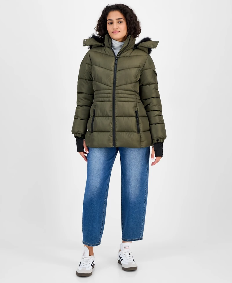 Steve Madden Women's Hooded Zip-Front Puffer Coat