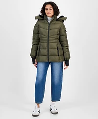 Steve Madden Women's Hooded Zip-Front Puffer Coat