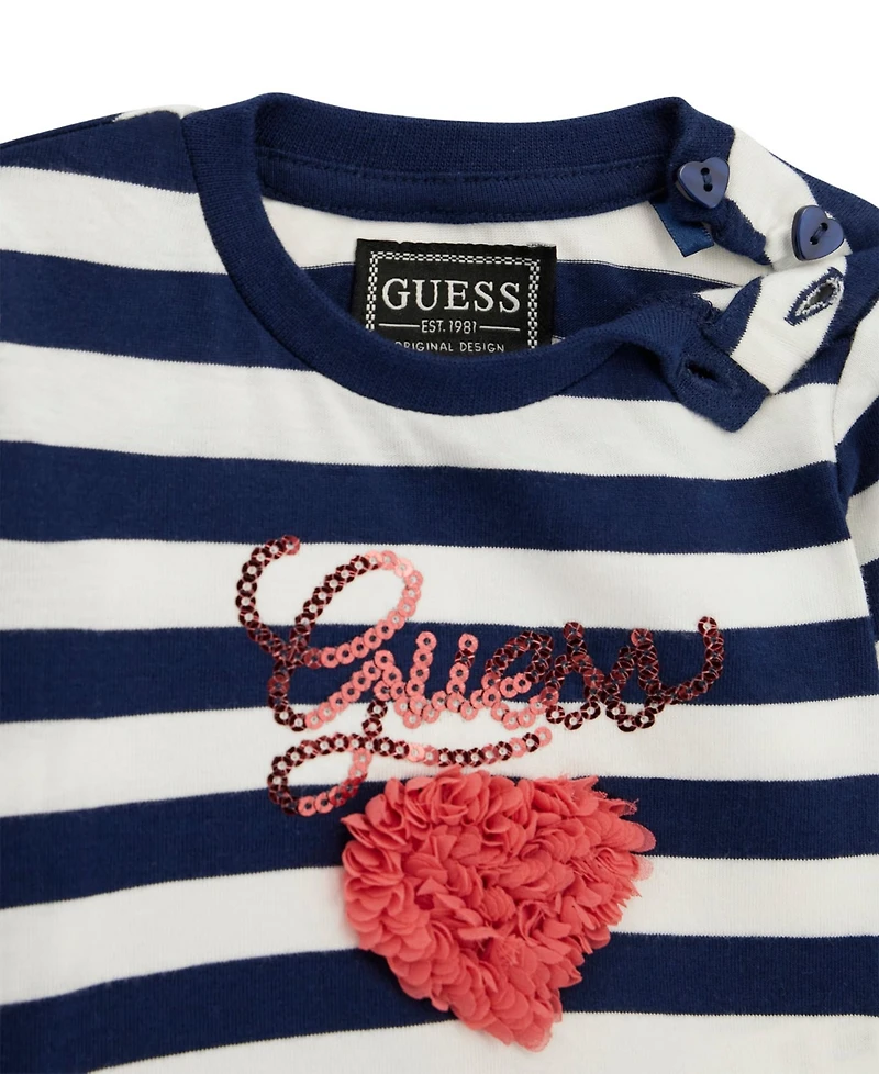 Guess Baby Girls 2-Piece Long Sleeve Yarn Dye Stripe T-Shirt and Knit Denim Pants Set