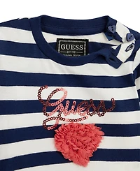 Guess Baby Girls 2-Piece Long Sleeve Yarn Dye Stripe T-Shirt and Knit Denim Pants Set