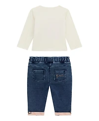 Guess Baby Girls 2-Piece Long Sleeve T-Shirt and Knit Denim Pants Set