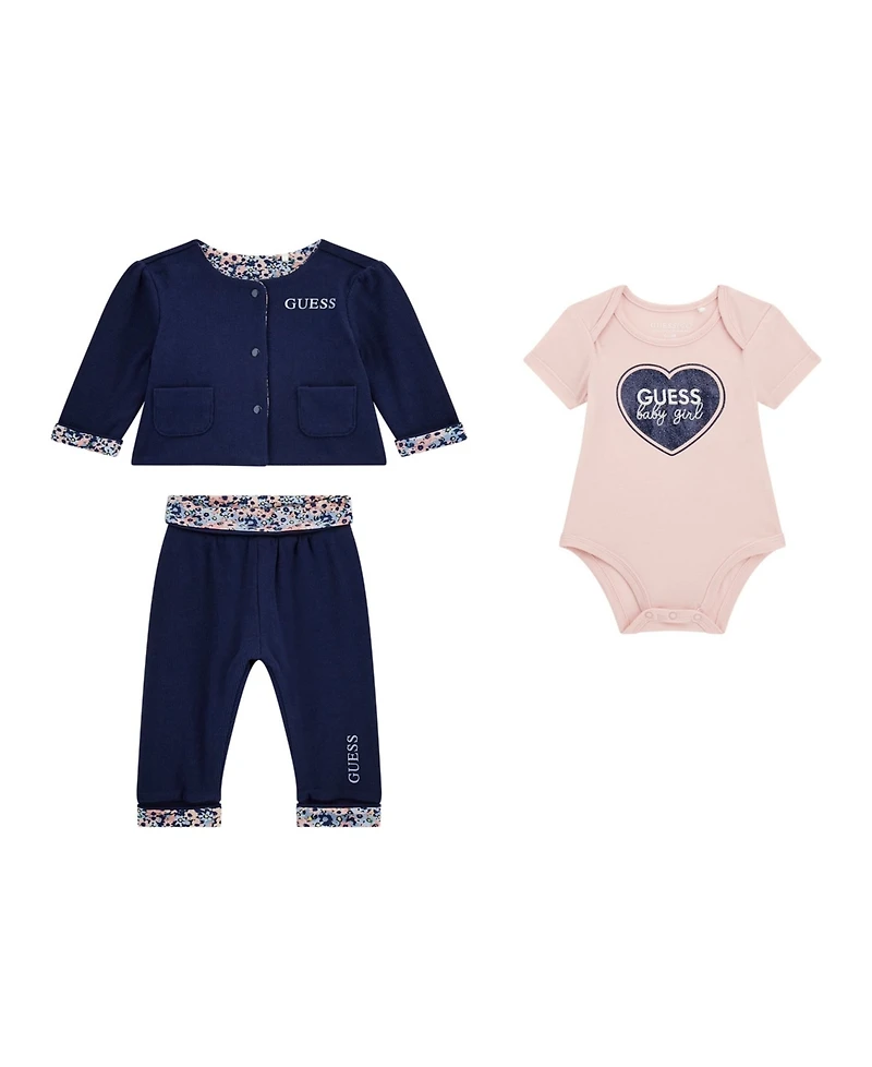 Guess Baby Girls 3-Piece Reversible Jacket, Short Sleeve Bodysuit and Pants Set