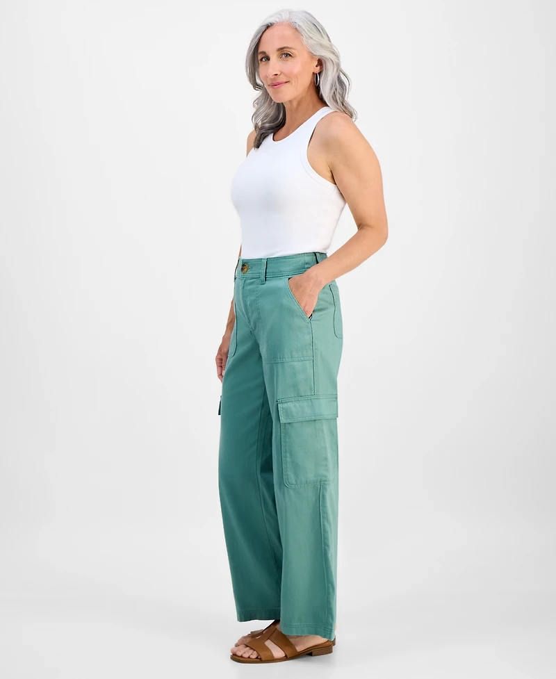Style & Co Petite Mid-Rise Wide-Leg Cargo Pants, Exclusively at Macy's