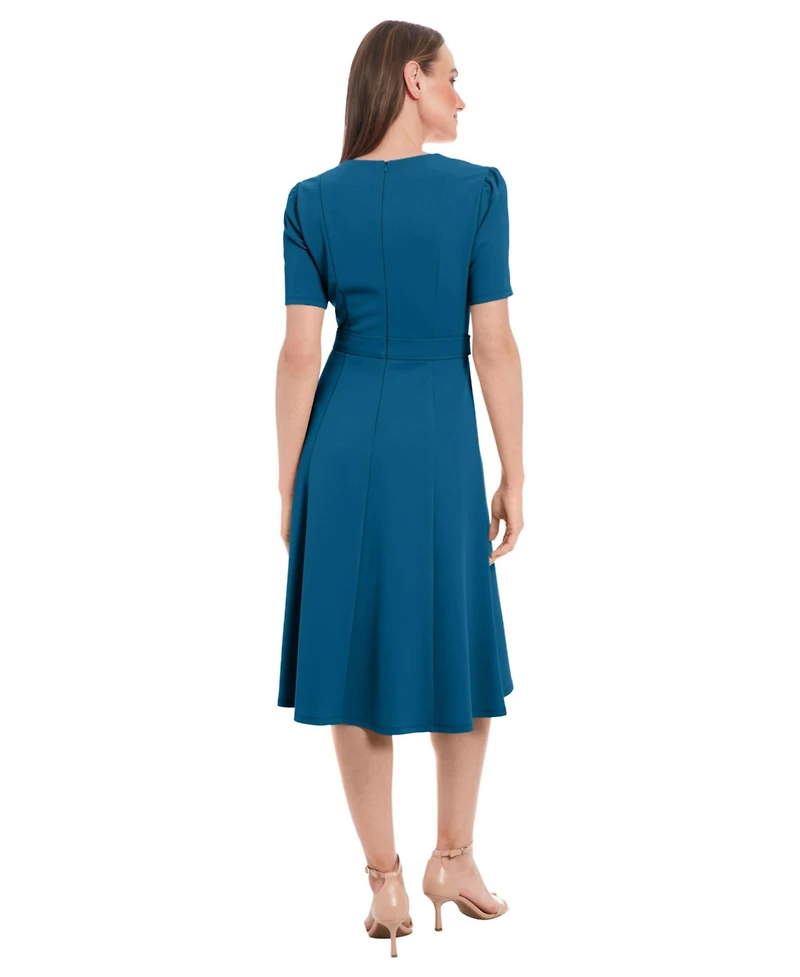 London Times Petite Fit & Flare Scuba Crepe Midi Dress