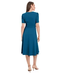 London Times Petite Fit & Flare Scuba Crepe Midi Dress