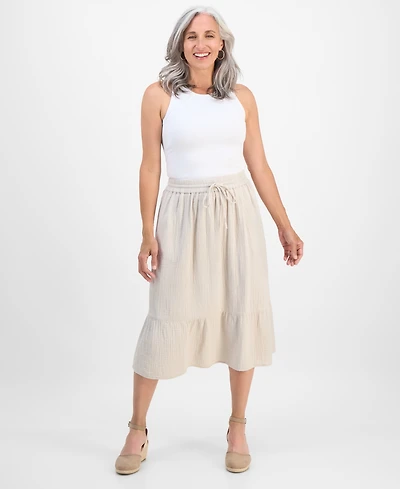 Style & Co Petite Cotton Gauze Tiered Pull-On Midi Skirt, Exclusively at Macy's