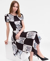 Karl Lagerfeld Paris Women's Scarf-Print Handkerchief-Hem Midi Dress