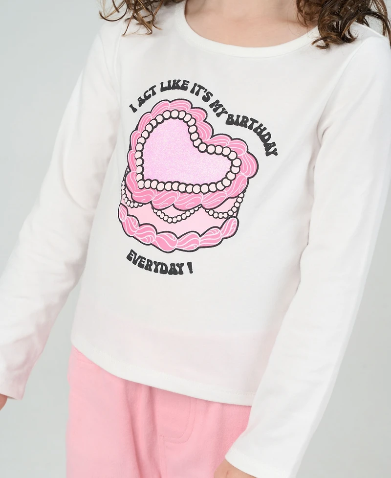 Rare Editions Little Girls 3-Piece Cake Printed T-Shirt, Demin Vest and Flared Twill Pants Set