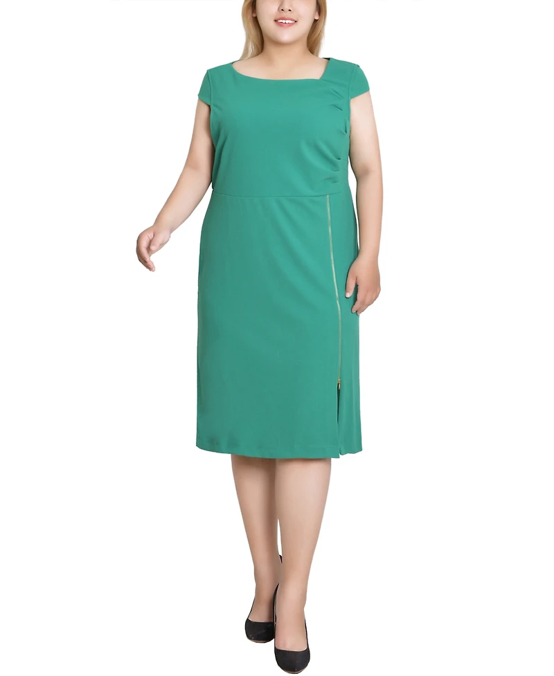 Ny Collection Plus Cap Sleeve Exposed Zipper Dress