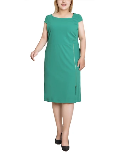 Ny Collection Plus Cap Sleeve Exposed Zipper Dress