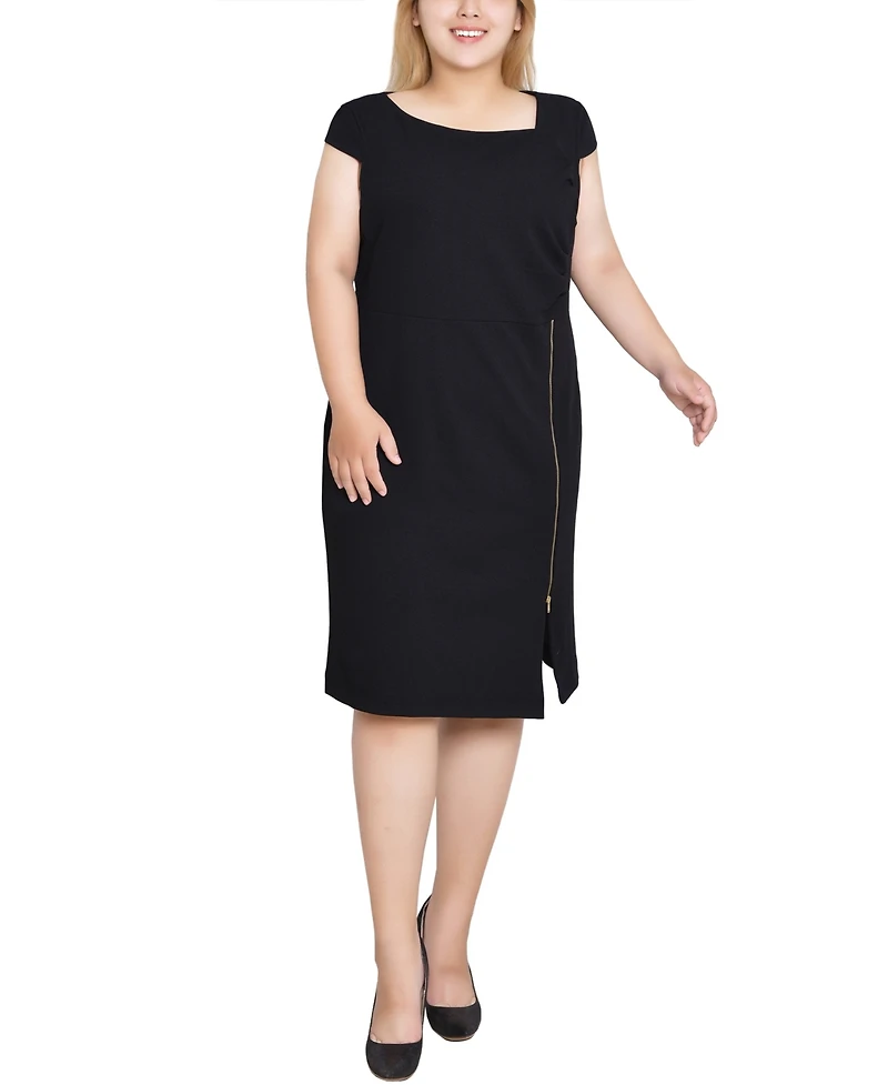 Ny Collection Plus Cap Sleeve Exposed Zipper Dress