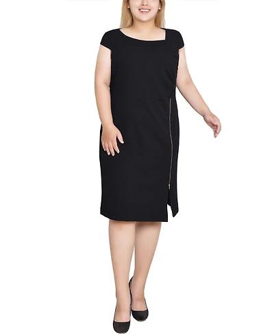 Ny Collection Plus Cap Sleeve Exposed Zipper Dress
