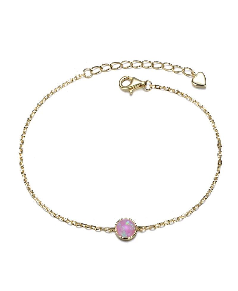 14K Gold Plated with Pink Cubic Zirconia Adjustable Bracelet