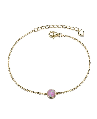 14K Gold Plated with Pink Cubic Zirconia Adjustable Bracelet