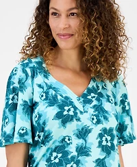 Jm Collection Petite Blossom V-Neck Crepe Top, Exclusively at Macy's