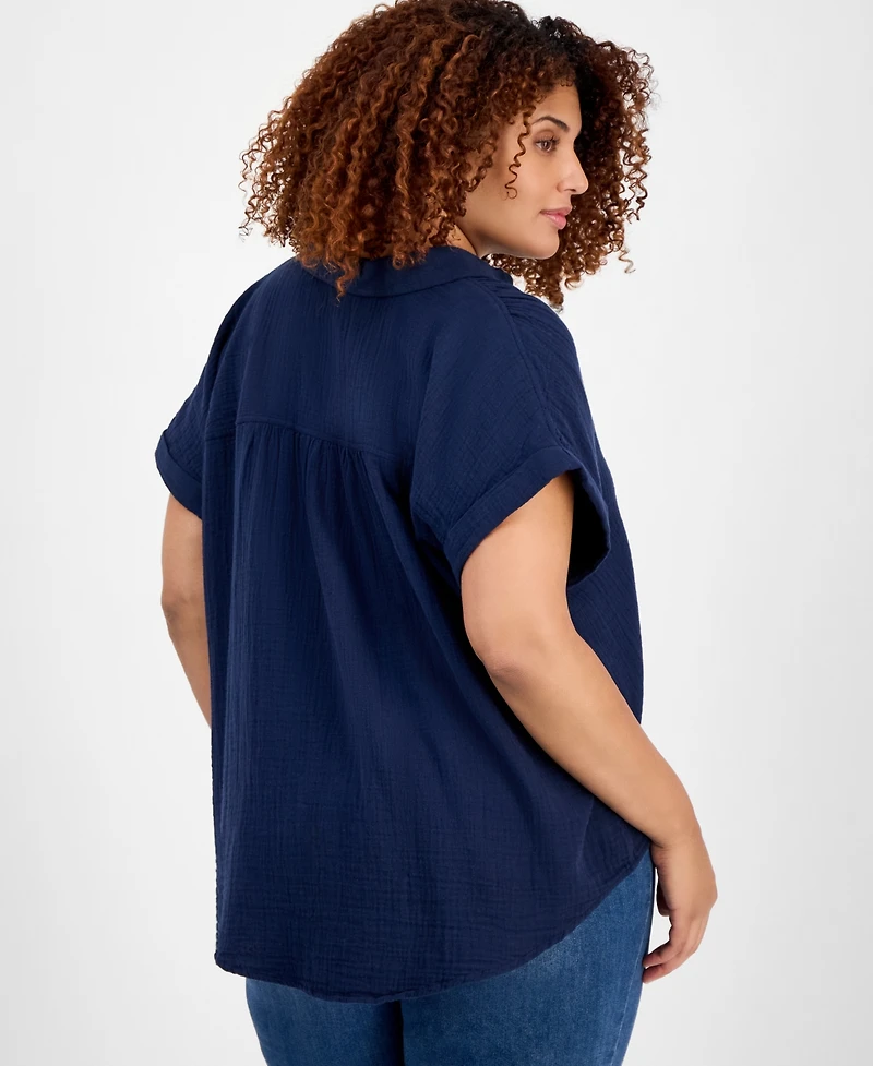Style & Co Plus Size Button-Front Short-Sleeve Shirt, Exclusively at Macy's
