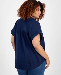 Style & Co Plus Size Button-Front Short-Sleeve Shirt, Exclusively at Macy's