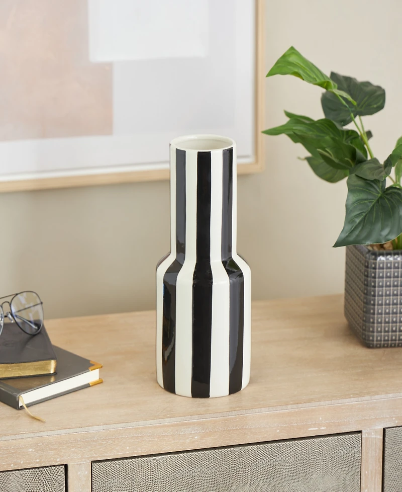 Rosemary Lane Ceramic 11" Rounded Striped Decorative Vase