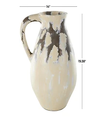 Rosemary Lane Antique Style Pot Ceramic 19" Farmhouse Vase with Curved Handle
