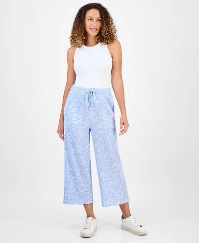 Style & Co Petite Printed High-Rise Wide-Leg Ankle Pants, Exclusively at Macy's