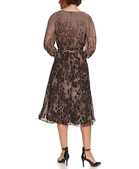 Dkny Petites Chiffon Printed Surplice Balloon-Sleeve Dress