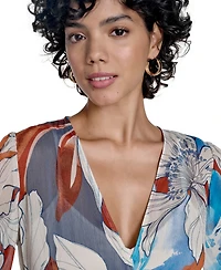 Calvin Klein Women's 3/4-Sleeve Chiffon Wrap A-Line Dress