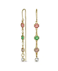 Bling Jewelry Delicate Pastel Crystal Dangle Earrings with Heart & Clover 18K Gold Plated