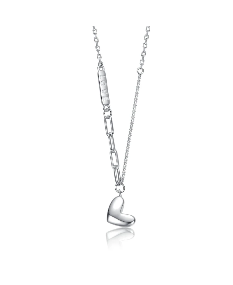 White Gold Plated Sleek Mixed Chain Heart Pendant Necklace