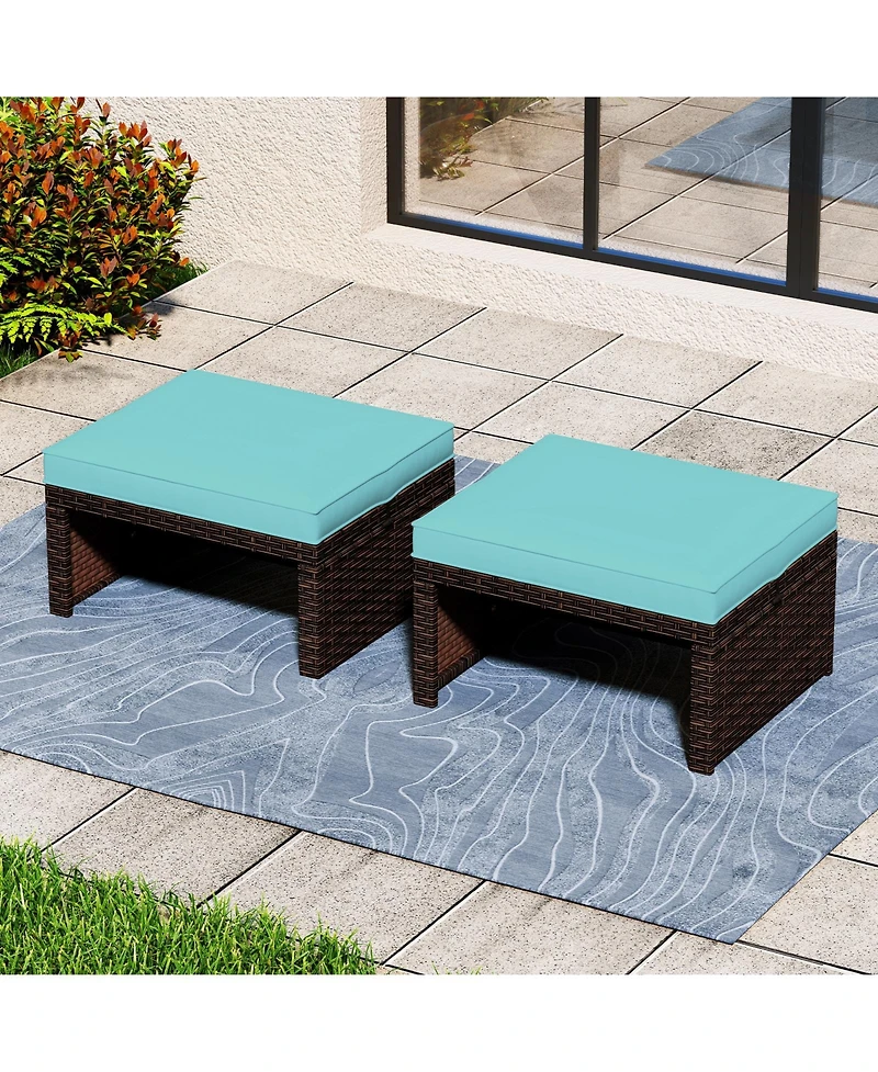 Multipurpose Outdoor 2 Pieces Patio Pe Rattan Ottomans Footstool