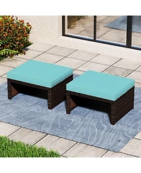 Multipurpose Outdoor 2 Pieces Patio Pe Rattan Ottomans Footstool