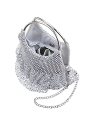Nina 3-Tiered Crystal Mesh Ruffle Pouch Bag