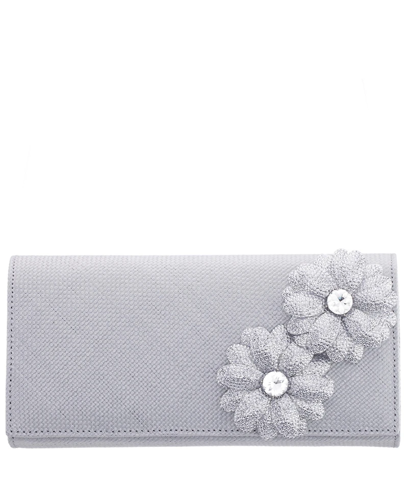 Nina Double Crystal Flower Slim Clutch Bag