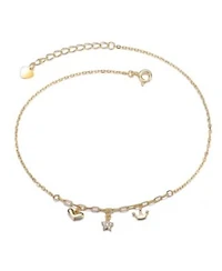 14k Gold Plated With Clear Cubic Zirconia Heart Star Crown Charm Anklet