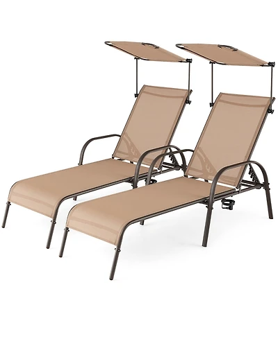 Gymax Set of 2 Heavy-Duty Chaise Lounge 5-Level Adjustable Patio Recliner Canopy