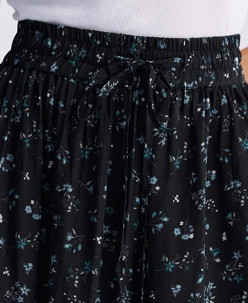 Reistor Women's Drawstring Short Skirt Blue Florals