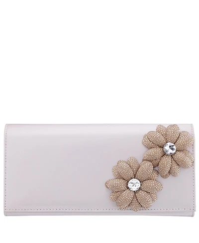 Nina Double Crystal Flower Slim Clutch Bag