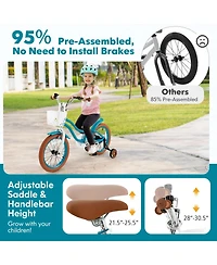 16 Inch Kids Bike Kids Bicycle with Adjustable Seat and Removable Basket