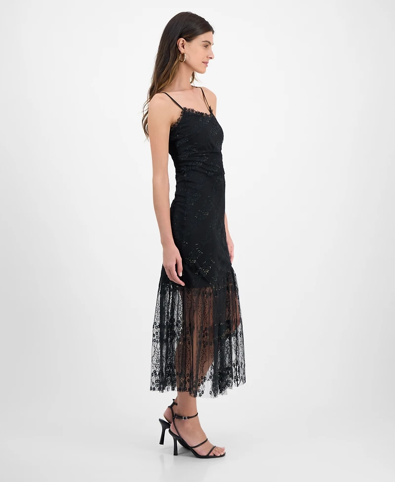 14th Place Juniors' Asymmetrical Lace Dress