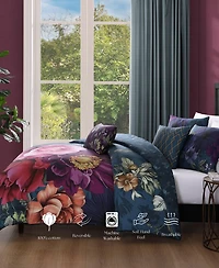 Bebejan Vibrant Flora Bedding 100% Cotton Sateen 5 Piece King Size Reversible Comforter Set