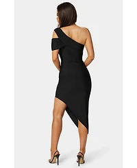Bebe Women's Asymmetrical High Slit Bandage Midi Dress