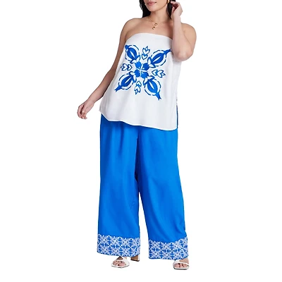 Eloquii Plus Embroidered Hem Pull On Pant