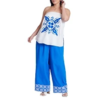 Eloquii Women's Embroidered Hem Pull On Pant
