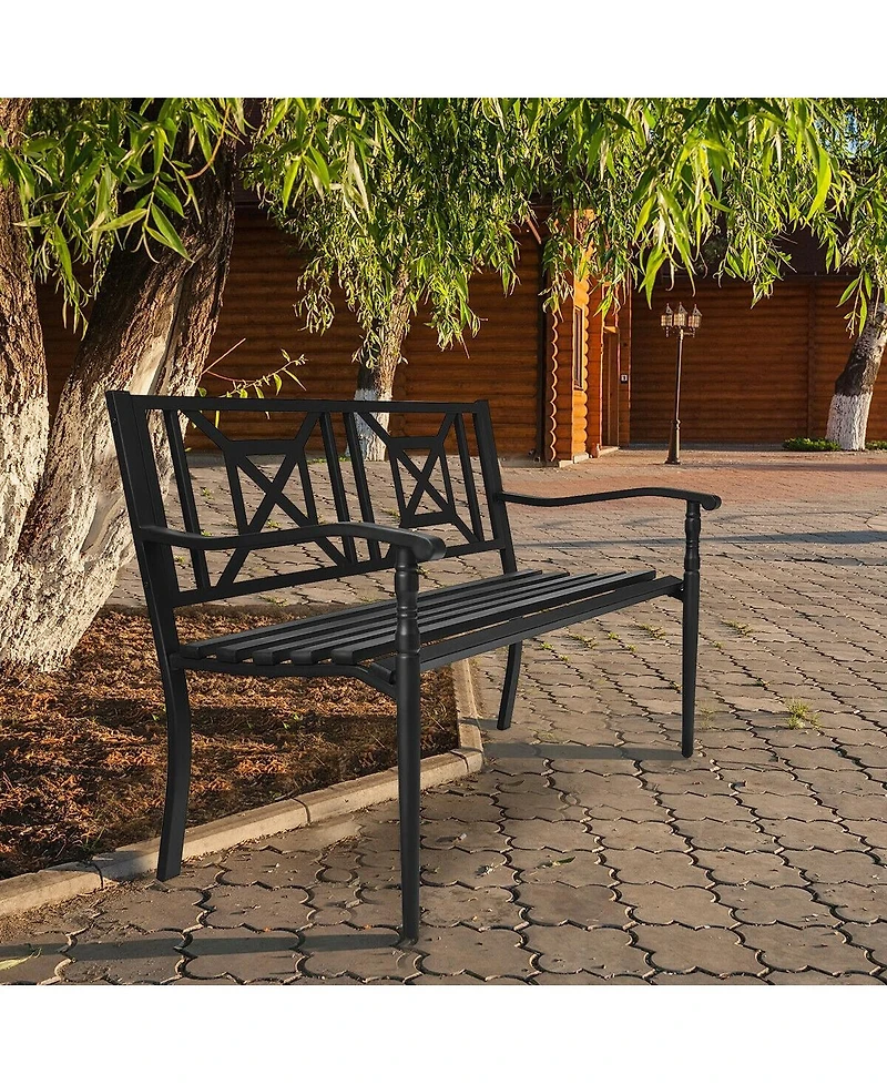 Weather Resistant Patio Bench with Steel Frame for Garden Deck or Balcony