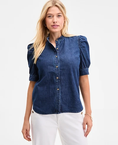 On 34th Women's Denim Puff-Sleeve Shirt, Exclusively at Macy's