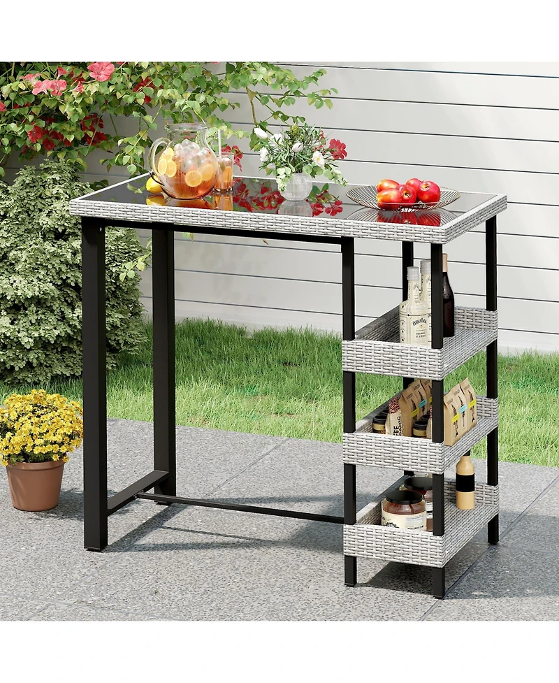 Outdoor Bar Table with Tempered Glass Top for Patio Deck or Poolside