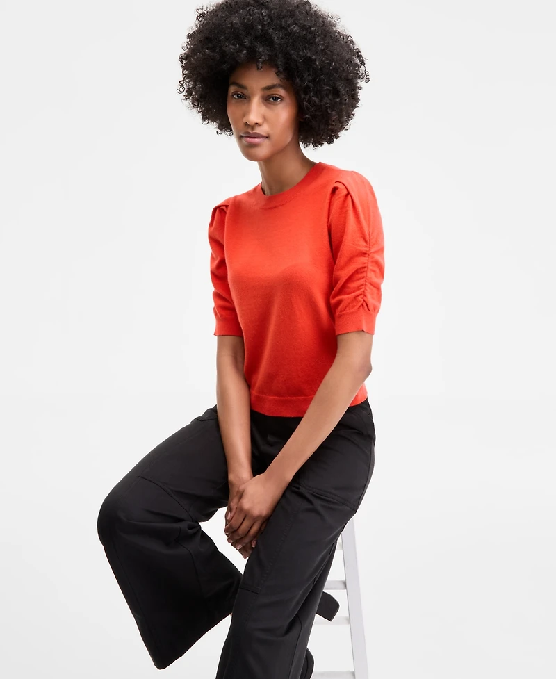 On 34th Women's Puff-Sleeve Crewneck Sweater, Exclusively at Macy's